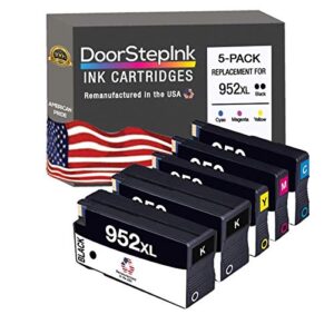 doorstepink remanufactured in the usa ink cartridge replacements for hp 952xl (2 black, 1 cyan, 1 magenta, 1 yellow) 5 pacl for hp officejet 7740 8702 8715 officejet pro 7720 8216 8715 8719-952 xl