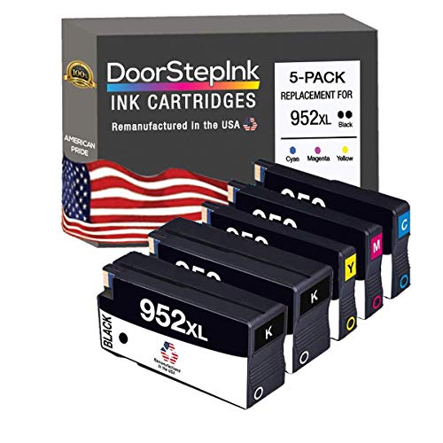 DoorStepInk Remanufactured in The USA Ink Cartridge Replacements for HP 952XL (2 Black, 1 Cyan, 1 Magenta, 1 Yellow) 5 Pacl for HP OfficeJet 7740 8702 8715 OfficeJet Pro 7720 8216 8715 8719-952 XL