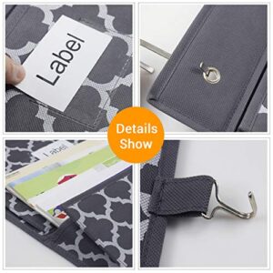 Hanging File Organizer, Over Door File Organizer Wall Mounted Storage Holder Pocket for Magazine, Notebooks, Planners, Mails, Office, Classroom, 5 Extra Large Pockets with Labels, 50.39" H, Grey with Lantern Pattern