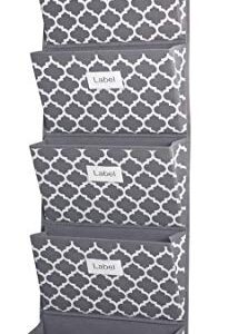 Hanging File Organizer, Over Door File Organizer Wall Mounted Storage Holder Pocket for Magazine, Notebooks, Planners, Mails, Office, Classroom, 5 Extra Large Pockets with Labels, 50.39" H, Grey with Lantern Pattern