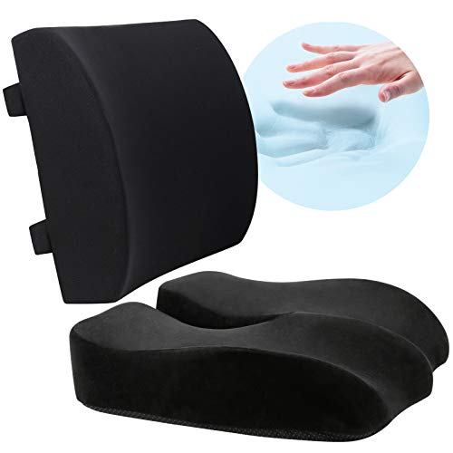 Wishcush Seat Cushion and Lumbar Support Pillow Set for Car Office Chair, Memory Foam Coccyx Seat Cushion for Lower Back, Tailbone, Sciatica Pain Relief…