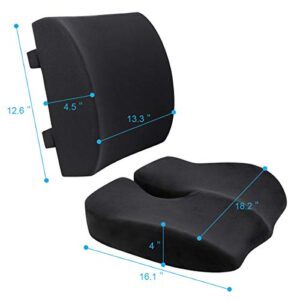 Wishcush Seat Cushion and Lumbar Support Pillow Set for Car Office Chair, Memory Foam Coccyx Seat Cushion for Lower Back, Tailbone, Sciatica Pain Relief…