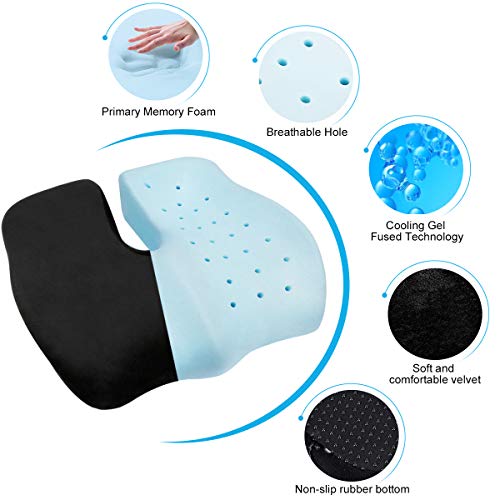 Wishcush Seat Cushion and Lumbar Support Pillow Set for Car Office Chair, Memory Foam Coccyx Seat Cushion for Lower Back, Tailbone, Sciatica Pain Relief…