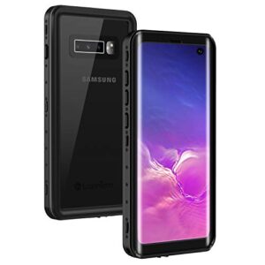 lanhiem samsung galaxy s10 case, ip68 waterproof dustproof case with built-in screen protector, rugged full body shockproof protective cover for galaxy s10 6.1 inch (black/clear)