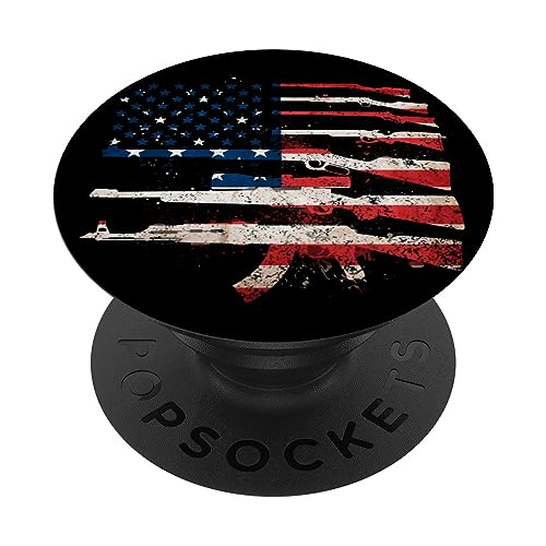 USA Flag Guns Weapons Rifles 2A Amendment Fathers Day Gift PopSockets PopGrip: Swappable Grip for Phones & Tablets PopSockets Standard PopGrip