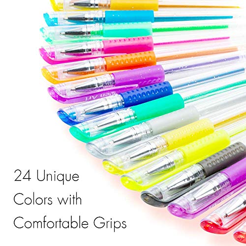 Gel Pen, Coloring Gel Pens for Kid Adult Coloring Books, 24 Colors Gel Art Markers Fine Point Pen with 24 Refills for School Office Art Suppliers