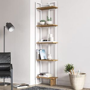decorotika alice 5-shelf vintage industrial corner bookshelf, rustic and metal corner bookcase with fancy color options,multiple use option (oud and white)