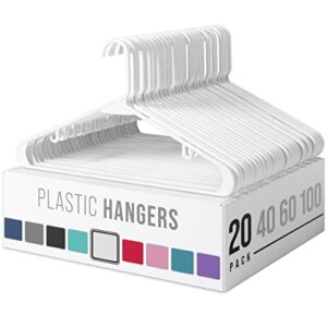 plastic clothes hangers heavy duty - durable coat and clothes hangers - lightweight space saving laundry hangers - perfect dorm room essentials for college students guys, boys or girls - 20 pack white