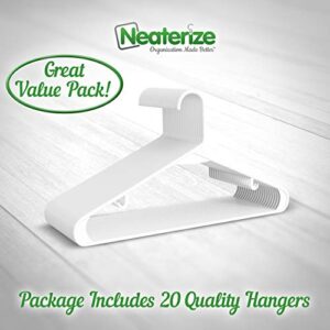 Plastic Clothes Hangers Heavy Duty - Durable Coat and Clothes Hangers - Lightweight Space Saving Laundry Hangers - Perfect Dorm Room Essentials for College Students Guys, Boys or Girls - 20 Pack White