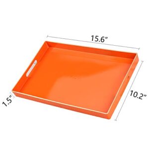 Zosenley Decorative Tray, Rectangular Plastic Tray with Handles, Modern Vanity Tray and Serving Tray for Bathroom, Kitchen, Ottoman and Coffee Table, 15.6” x 10.2”, Orange