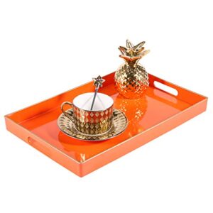 Zosenley Decorative Tray, Rectangular Plastic Tray with Handles, Modern Vanity Tray and Serving Tray for Bathroom, Kitchen, Ottoman and Coffee Table, 15.6” x 10.2”, Orange