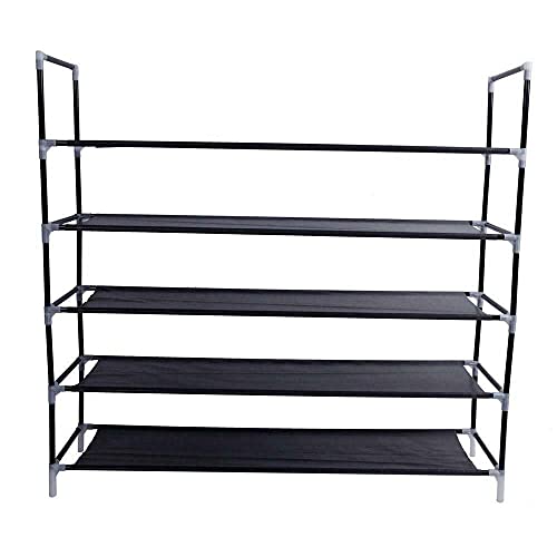 Herron Shoe Rack 5 Tier, Durable and Stable Shoe Organizer 25 Pairs Space Saving Shoe Tower Non-Woven Fabric Shoe Shelf (Black)