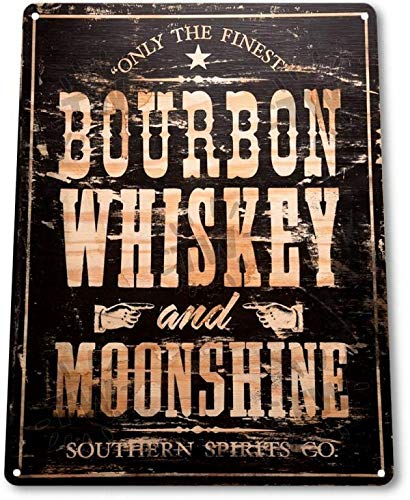 SRongmao Bourbon Whiskey Moonshine Retro Weathered Wall Decor Bar Man Cave Metal Tin Sign 8x12in