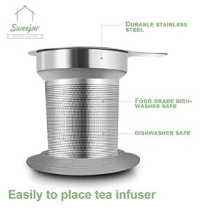 Sweejar Porcelain Tea Mug with Infuser and Lid,Teaware with Filter, Loose Leaf Tea Cup Steeper Maker, 16 Fl Oz for Tea/Coffee/Milk/Women/Office/Home/Gift (White)