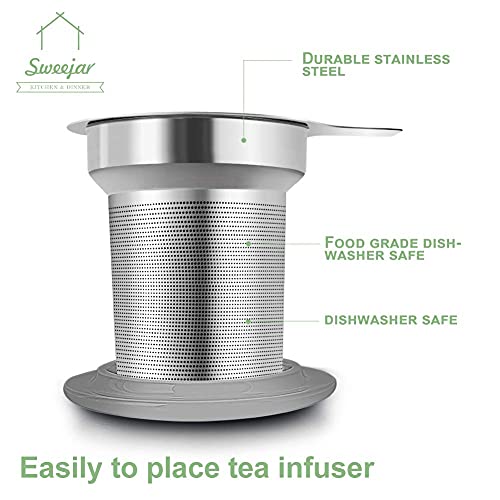 Sweejar Porcelain Tea Mug with Infuser and Lid,Teaware with Filter, Loose Leaf Tea Cup Steeper Maker, 16 Fl Oz for Tea/Coffee/Milk/Women/Office/Home/Gift (White)