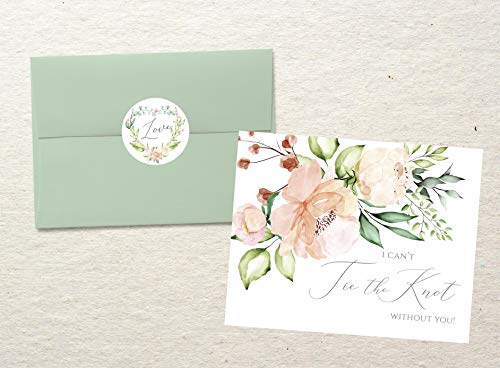 Moonrise Papery Set of 10 I Can't Tie the Knot Without You! Cards with Envelopes and Seals, Wedding Party Proposal Cards, Folded Card, Blank Inside