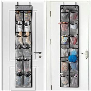 KEEPJOY Over The Door Shoe Organizer 2 Pack,Mesh Pockets Hanging Shoe Rack Over The Door,Shoe Storage Closet with 4 Hooks,Washable and Breathable Fabic,Large Size 57.5×12.6inch(Grey)