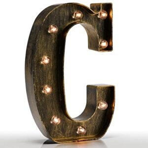 vintage light up marquee letters with lights – illuminated industrial style lighted alphabet letter signs - coffee bar apartment bedroom wall home initials decor - c