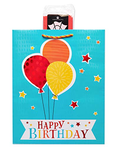 American Greetings 15.5" Extra Large Birthday Gift Bag with Tissue Paper, Balloons (1 Bag, 6-Sheets)