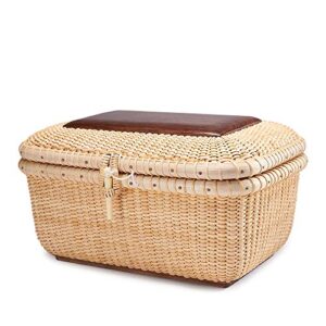 teng tian nantucket baskets rectangular handwoven rattan storage basket set with lid for shelves and home organizer bins (s)