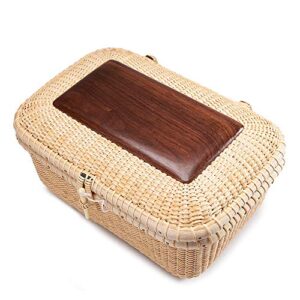 Teng Tian Nantucket baskets Rectangular Handwoven rattan Storage Basket Set with Lid for Shelves and Home Organizer Bins (S)