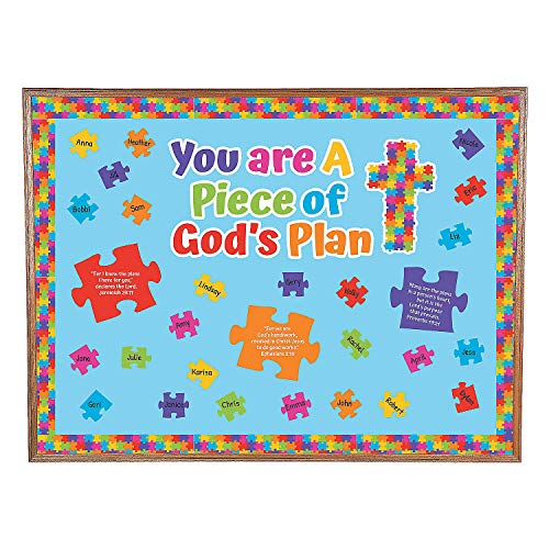 Fun Express Piece of Gods Plan Bulletin Board Set - 48 Pieces - Religious and Sunday School Decor