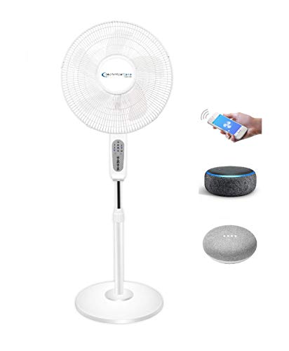 Technical Pro FXA16W WIFI Enabled 16 Inch Standing Pedastal Fan With Oscillating Feature And Compatible With Amazon Alexa/Google Home Voice Control Smart Home 2.4G ONLY (White)