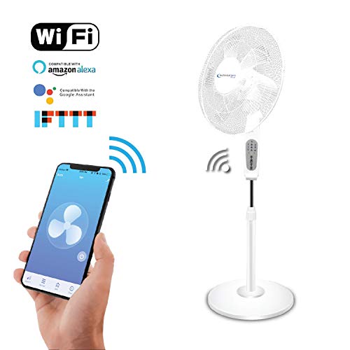 Technical Pro FXA16W WIFI Enabled 16 Inch Standing Pedastal Fan With Oscillating Feature And Compatible With Amazon Alexa/Google Home Voice Control Smart Home 2.4G ONLY (White)