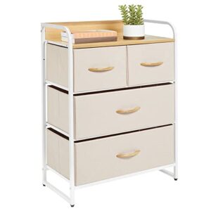 mdesign 30.9" high steel frame/wood top storage dresser furniture unit with 4 removable fabric drawers - bureau organizer for bedroom, living room, or closet - cream/white