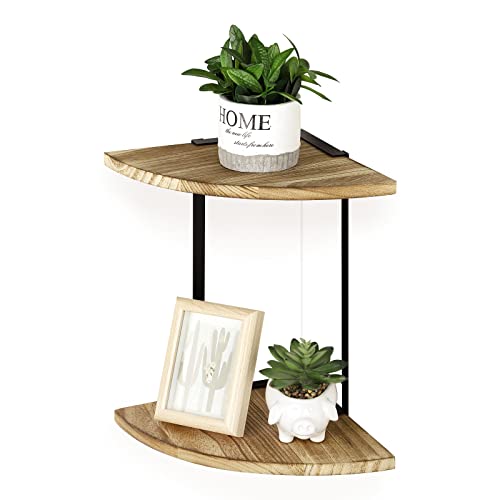 NEX Corner Floating Shelves, 2-Tier Corner Shelf Wall Mount Small Round End Shelves for Bedroom, Living Room, Nursery