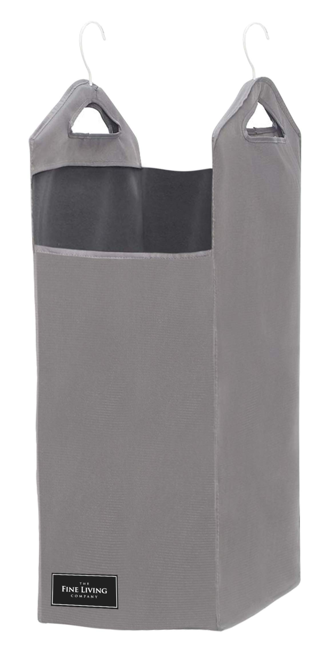 The Fine Living Co. Hanging Laundry Hamper Bag With 2 Strong Metal Removable Hangers For Closet, Wide Open Top Hanging Closet Heavy Clothes Storage Hamper Bin, Durable Space Saving Closet Laundry Bin 16.5"x 10" x 31.5" (Grey)