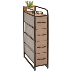 mdesign slim steel frame organizer dresser unit, 4 removable fabric drawers/metal top, furniture for entryway, hallway, bedroom, office, closet organization, lido collection, coffee/espresso brown