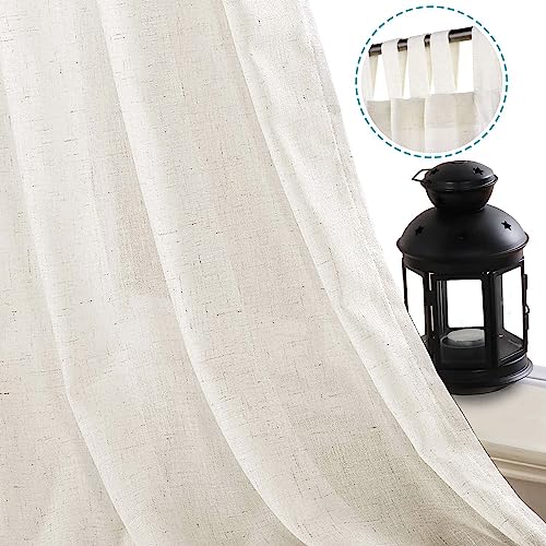 H.VERSAILTEX 2 Pack Ultra Luxurious Solid High Woven Linen Elegant Curtains 7 Tab Top Breathable and Airy Drapes for Bedroom/Livingroom - 52 by 96 Inch, Set 2 Panels, Natural