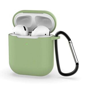 airpods 2 protective, soft chargeable, protective silicone skin cover case earphone sleeve, headphone shockproof, anti-lost carabiner (matcha green)