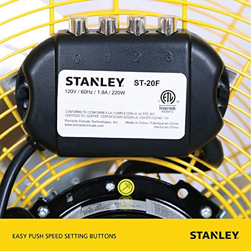 Stanley 20" Industrial High Velocity Floor Fan with 3 Speed Settings. Use for Shop, Garage or Warehouse. All Metal Construction (ST-20F)