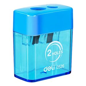 deli manual dual holes pencil sharpeners with lid, colored, for kids & adults, random color