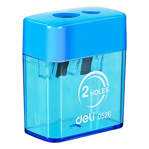 Deli Manual Dual Holes Pencil Sharpeners with Lid, Colored, for Kids & Adults, Random Color