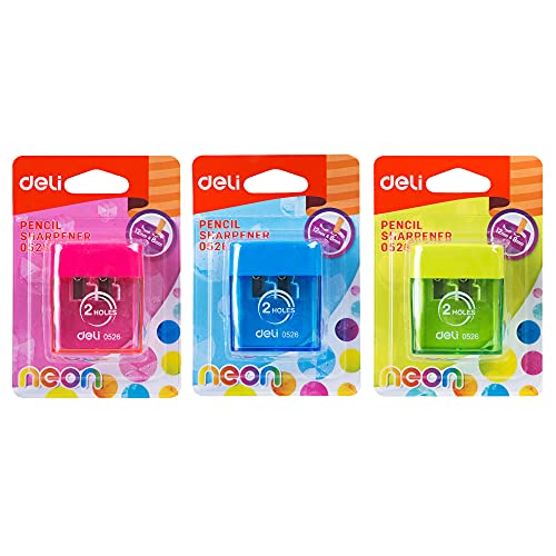 Deli Manual Dual Holes Pencil Sharpeners with Lid, Colored, for Kids & Adults, Random Color