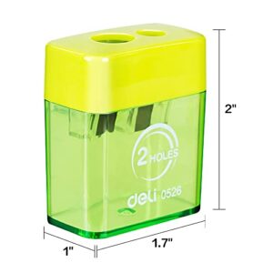 Deli Manual Dual Holes Pencil Sharpeners with Lid, Colored, for Kids & Adults, Random Color