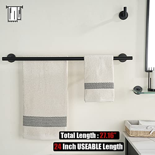 JQK Bathroom Hardware Set, 5-Piece Bath Accessories Set Matte Black Wall Mount Includes 24 in Towel Bar, 9 in HT Bar, TP Holder, Towel Hook x 2, BAS105-PB