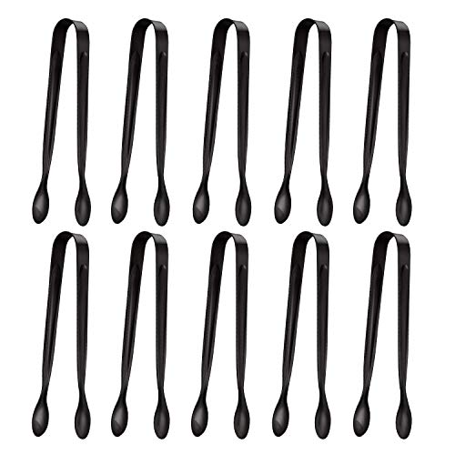 TOUGS Ice Sugar, Stainless Steel Mini Serving Tongs Appetizers Tongs Small Kitchen Tongs for Tea Party Coffee Bar Kitchen,10 Pack, Black