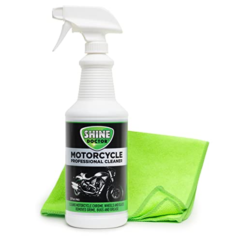 Shine Doctor Motorcycle Cleaner 32 oz. with Microfiber Towel Cleans Chrome, Leather, Vinyl, Glass and Removes Grime and Grease