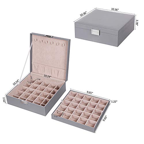 BEWISHOME Earring Holder Organizer for Cufflinks, Rings, Pendants, Chains 50 Slots Jewelry Earring Organizer with Necklace Hooks, 2 Stackable Trays Earring Jewelry Box for Women Girls, Grey SSH11H