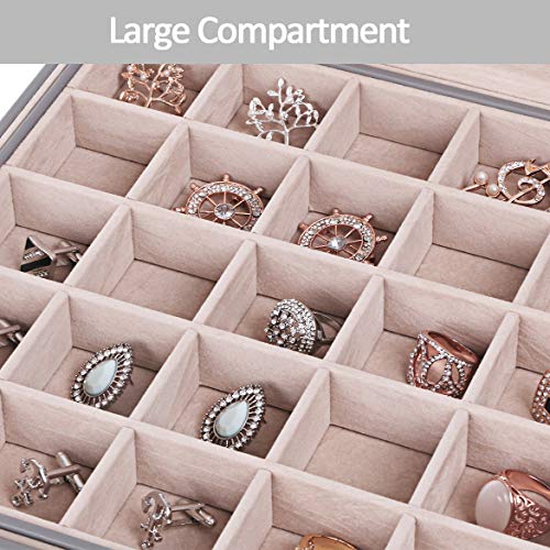 BEWISHOME Earring Holder Organizer for Cufflinks, Rings, Pendants, Chains 50 Slots Jewelry Earring Organizer with Necklace Hooks, 2 Stackable Trays Earring Jewelry Box for Women Girls, Grey SSH11H