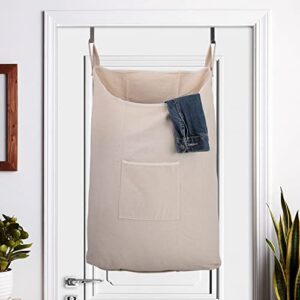 GORISEN Laundry Collector, Laundry Hamper, Door Hanging Laundry bag with hooks (Beige, 65Liters)