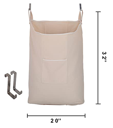 GORISEN Laundry Collector, Laundry Hamper, Door Hanging Laundry bag with hooks (Beige, 65Liters)