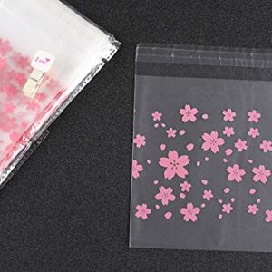 NF Orange 200 Pieces Self Adhesive Cookie Bags Candy Bags Party Favor Bags Treat Bags gift bag (Cherry blossoms)