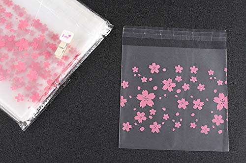 NF Orange 200 Pieces Self Adhesive Cookie Bags Candy Bags Party Favor Bags Treat Bags gift bag (Cherry blossoms)