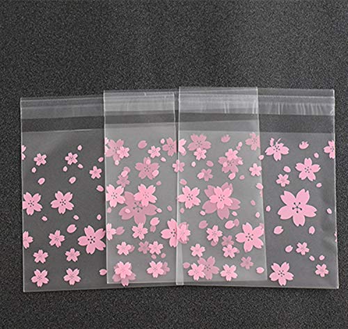 NF Orange 200 Pieces Self Adhesive Cookie Bags Candy Bags Party Favor Bags Treat Bags gift bag (Cherry blossoms)