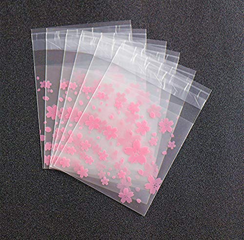 NF Orange 200 Pieces Self Adhesive Cookie Bags Candy Bags Party Favor Bags Treat Bags gift bag (Cherry blossoms)